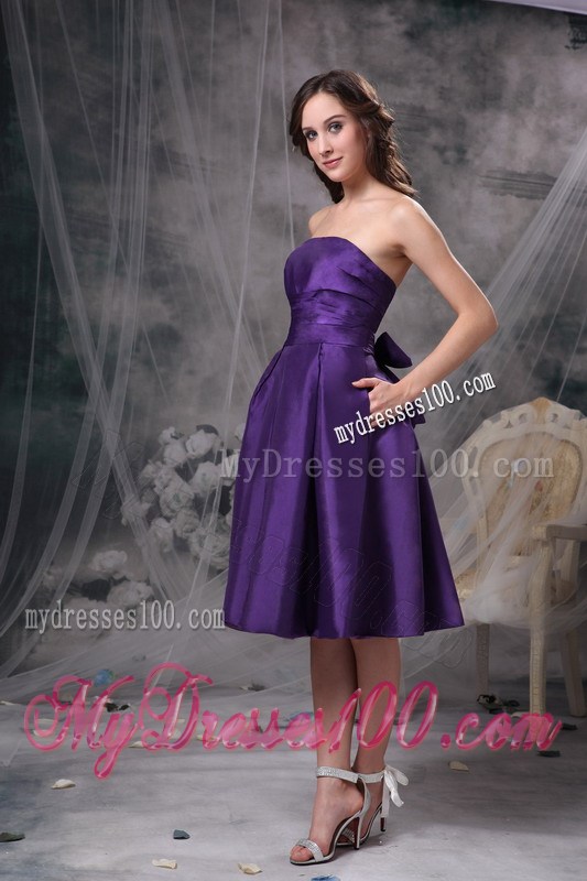 Customize Eggplant Purple Knee-length Party Dress Strapless
