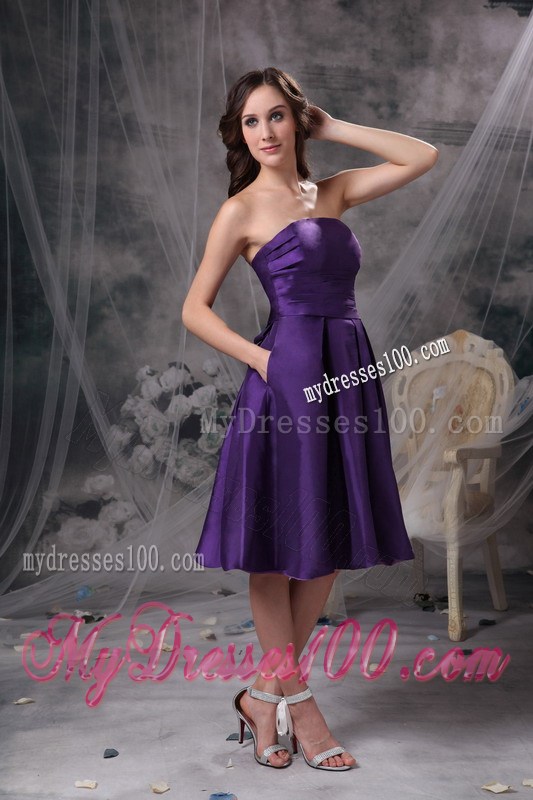 Customize Eggplant Purple Knee-length Party Dress Strapless