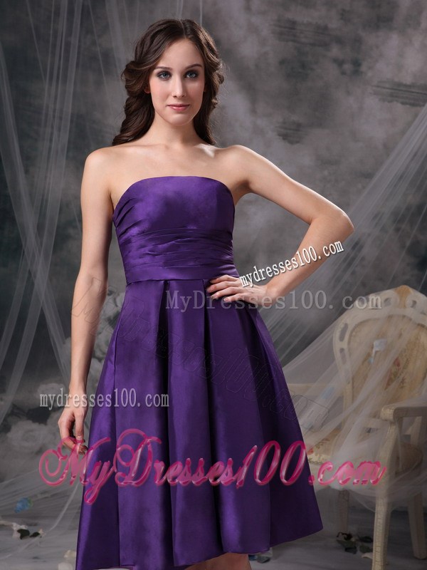 Customize Eggplant Purple Knee-length Party Dress Strapless
