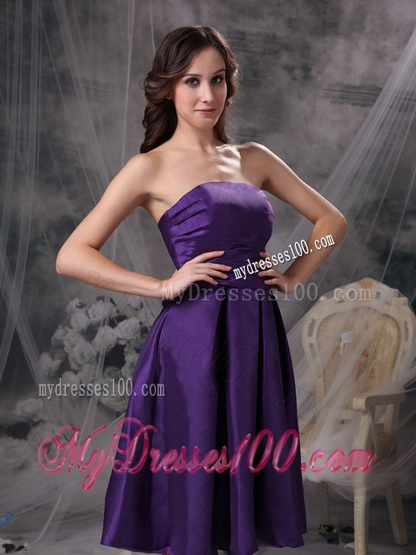 Customize Eggplant Purple Knee-length Party Dress Strapless
