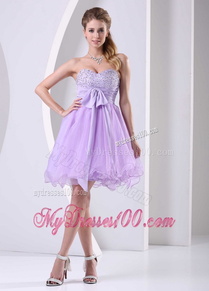 2013 Lilac Sweetheart Beaded Sash Short Party Dresses Knee-length