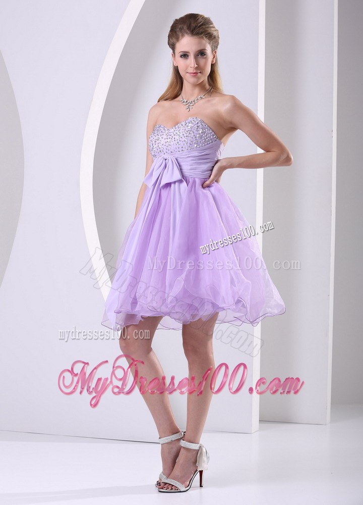 2013 Lilac Sweetheart Beaded Sash Short Party Dresses Knee-length