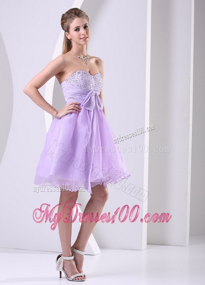 2013 Lilac Sweetheart Beaded Sash Short Party Dresses Knee-length