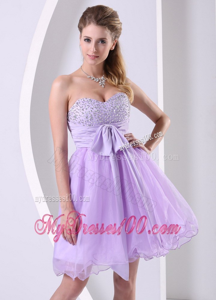 2013 Lilac Sweetheart Beaded Sash Short Party Dresses Knee-length