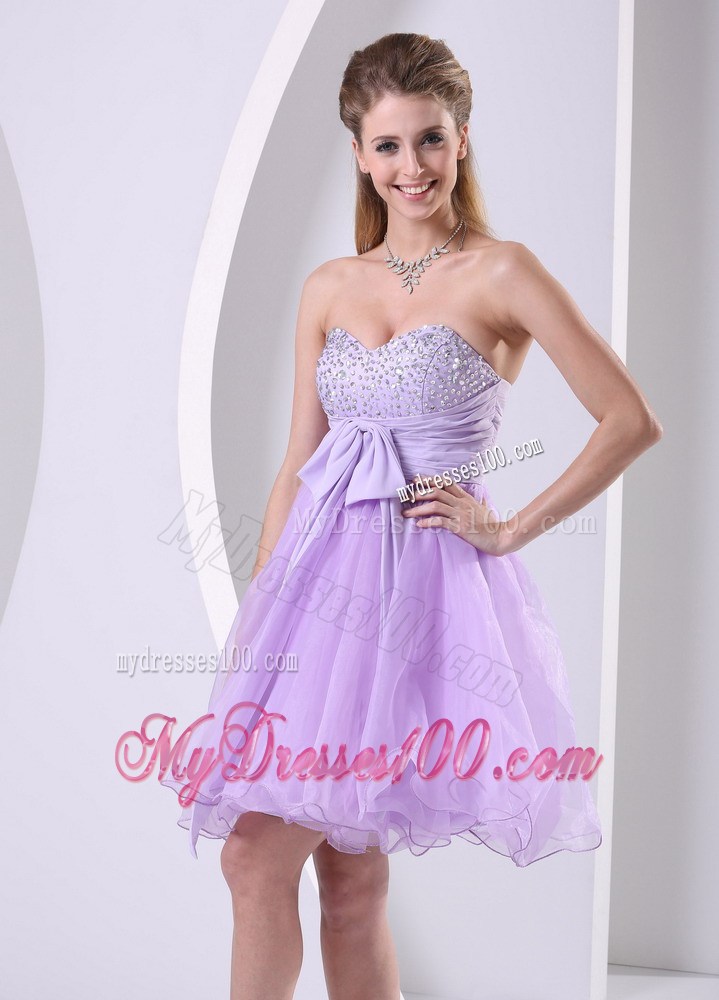 2013 Lilac Sweetheart Beaded Sash Short Party Dresses Knee-length