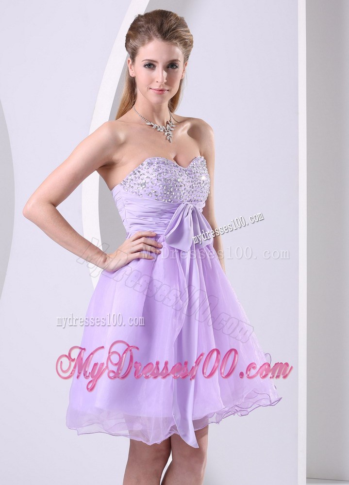 2013 Lilac Sweetheart Beaded Sash Short Party Dresses Knee-length