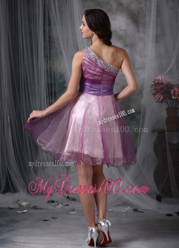 Lavender One Shoulder Mini-length Party Dress With Beading