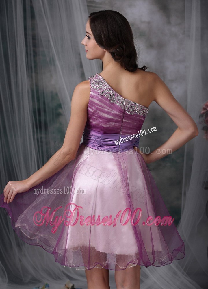 Lavender One Shoulder Mini-length Party Dress With Beading