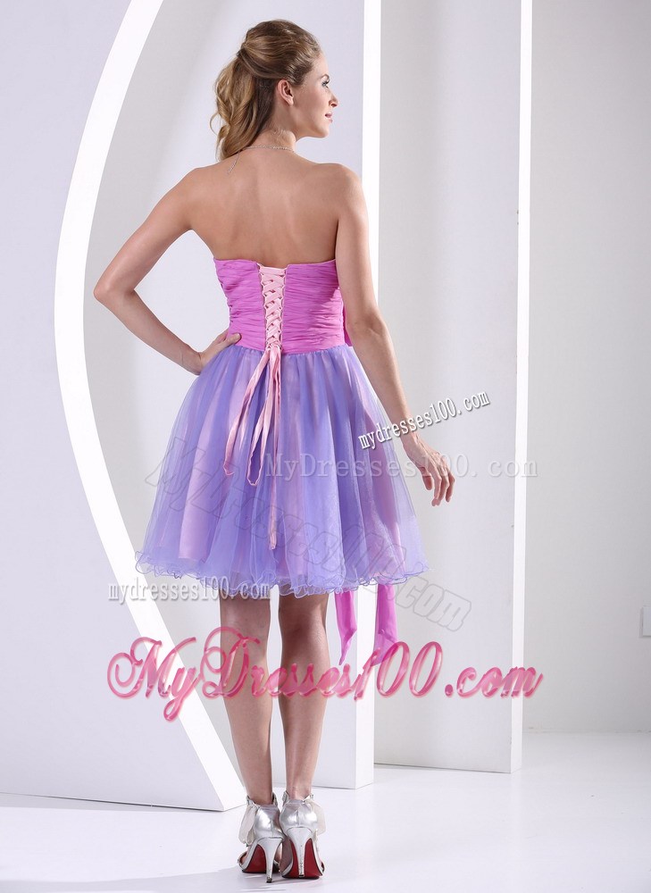 Beading Sweetheart Lavender and Lilac Sash Knee-length Party Dress
