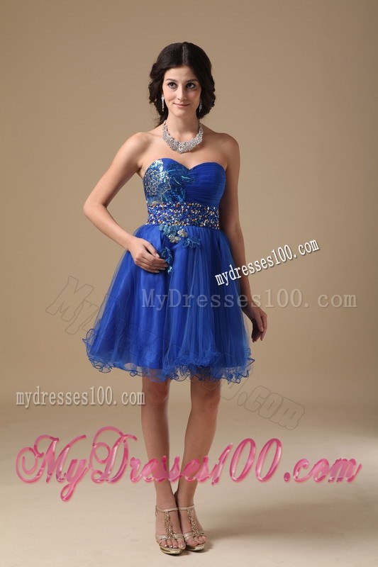 Summer Blue Sweetheart Mini-length Beading Party Dresses