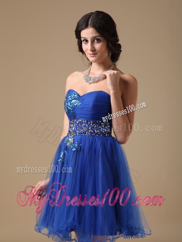 Summer Blue Sweetheart Mini-length Beading Party Dresses
