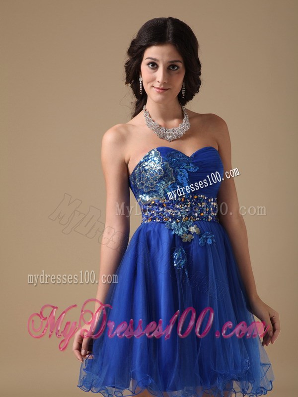 Summer Blue Sweetheart Mini-length Beading Party Dresses