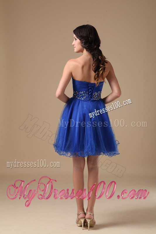 Summer Blue Sweetheart Mini-length Beading Party Dresses