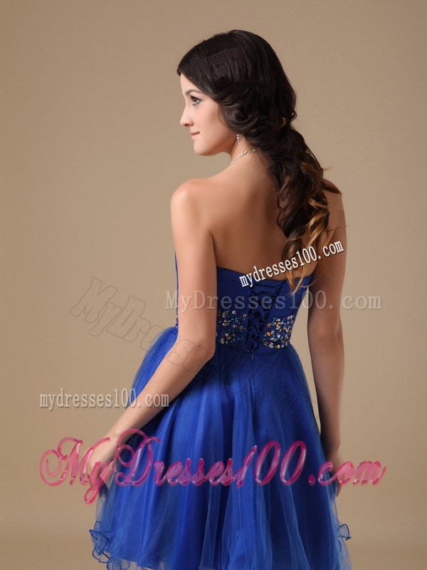 Summer Blue Sweetheart Mini-length Beading Party Dresses