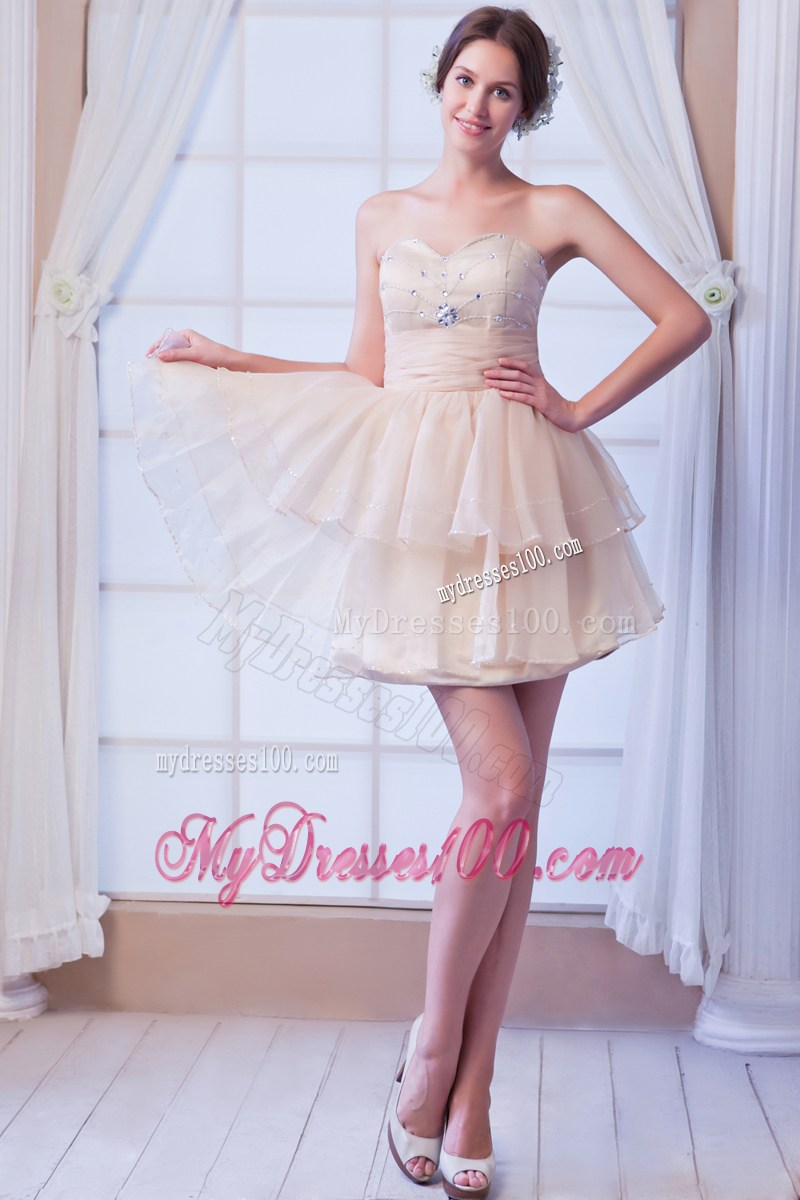 Champagne Princess Sweetheart Party Dresses Beading Mini-length
