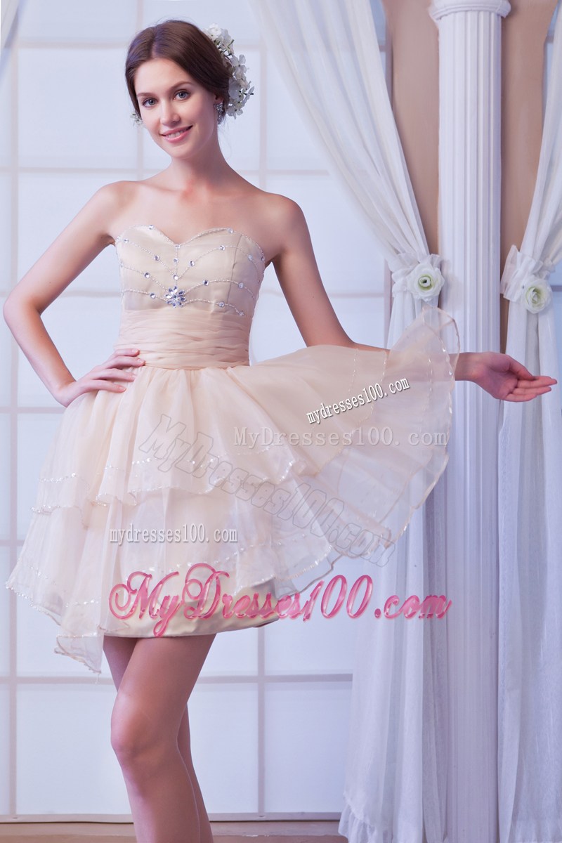 Champagne Princess Sweetheart Party Dresses Beading Mini-length