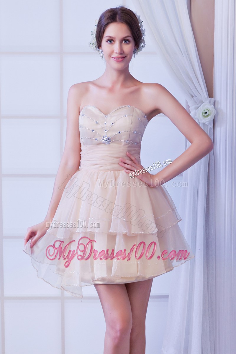 Champagne Princess Sweetheart Party Dresses Beading Mini-length