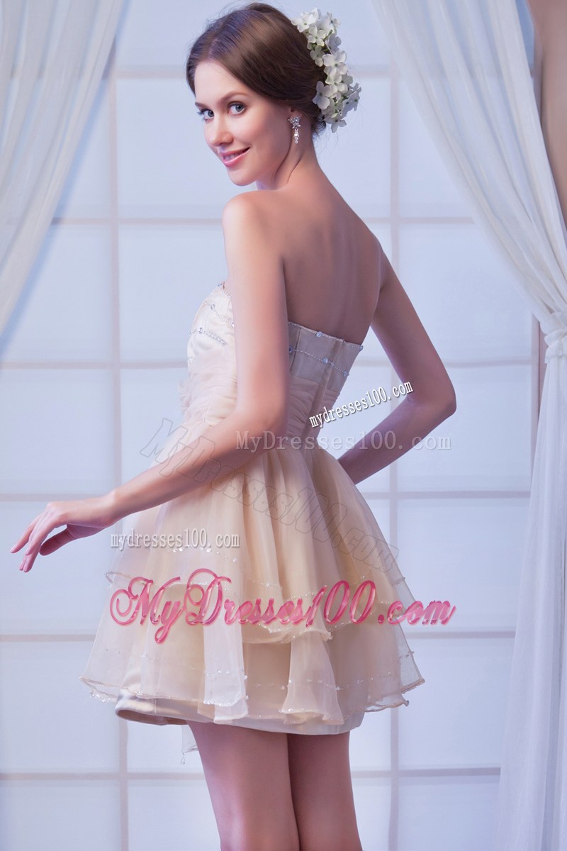Champagne Princess Sweetheart Party Dresses Beading Mini-length