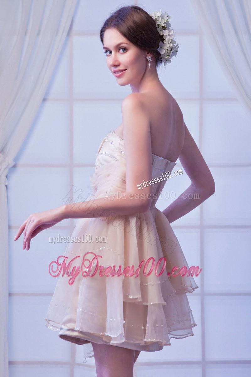 Champagne Princess Sweetheart Party Dresses Beading Mini-length