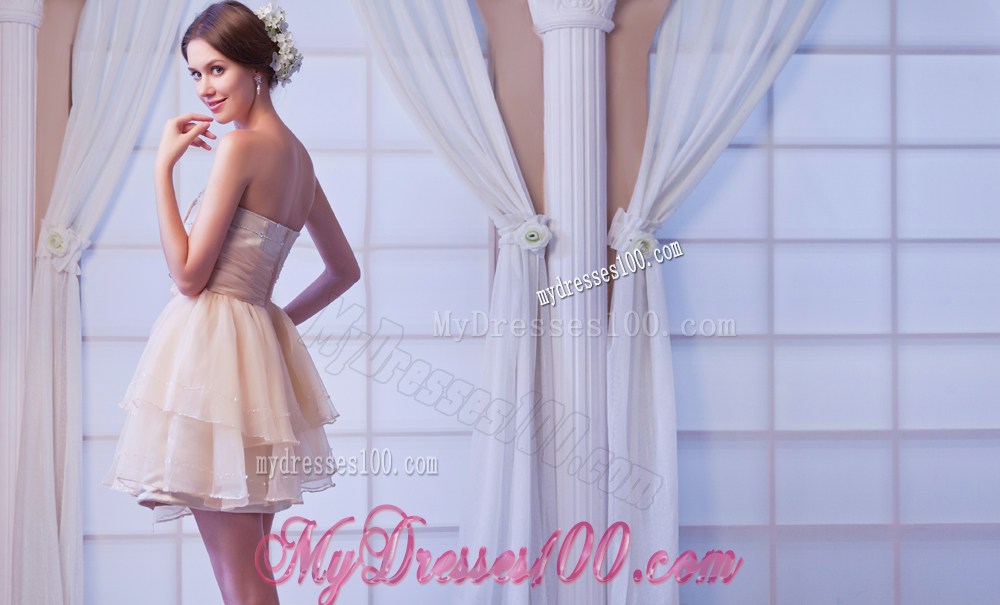 Champagne Princess Sweetheart Party Dresses Beading Mini-length