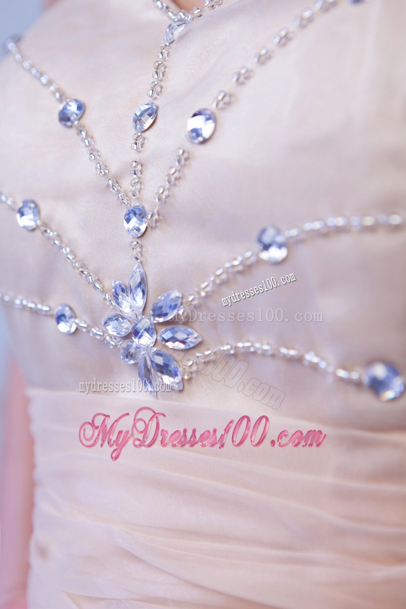 Champagne Princess Sweetheart Party Dresses Beading Mini-length