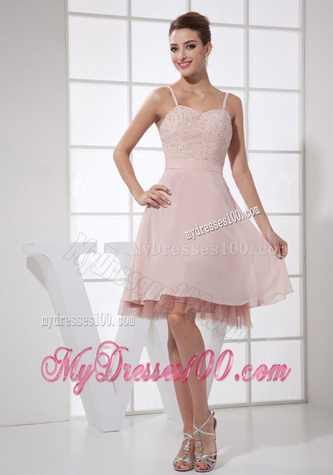 2013 Light Pink Beading Decorate Bodice Straps knee-length Party Dress
