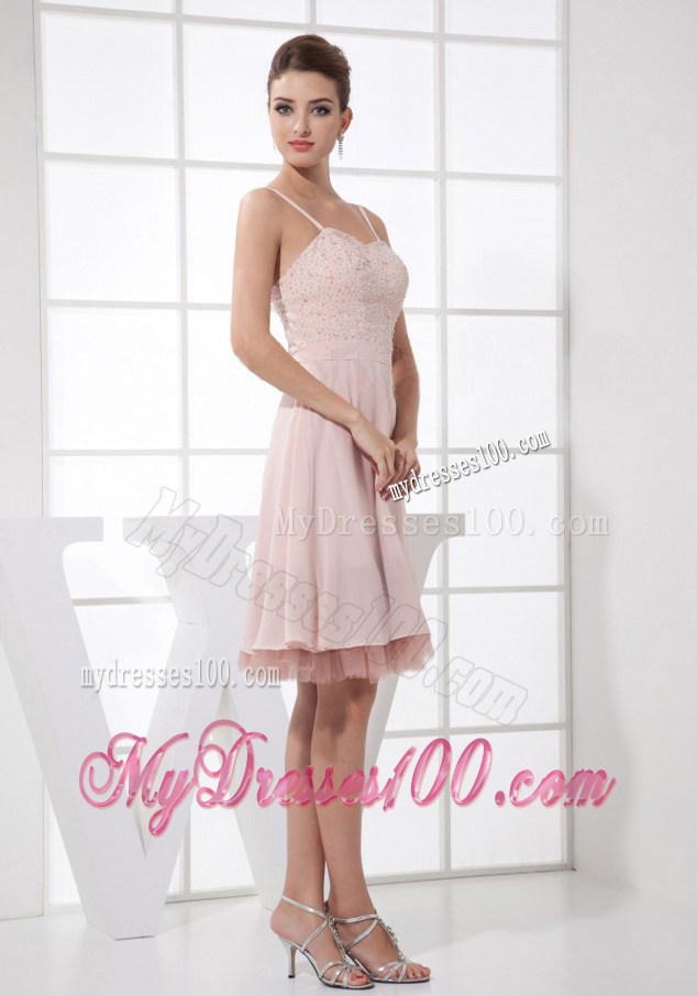 2013 Light Pink Beading Decorate Bodice Straps knee-length Party Dress
