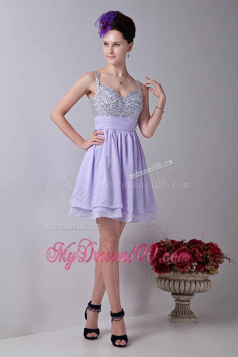 2013 Elegant Lilac Empire Straps Mini-length Beading Party Dresses