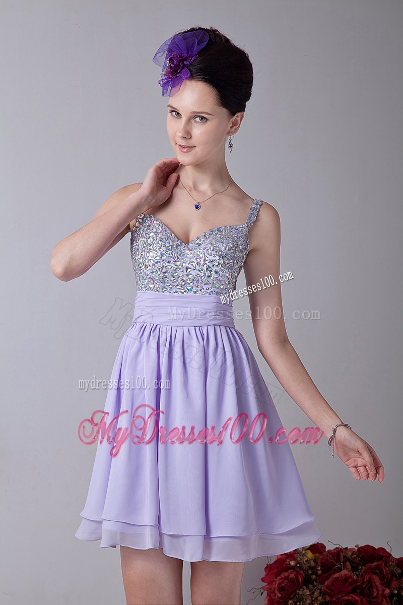 2013 Elegant Lilac Empire Straps Mini-length Beading Party Dresses
