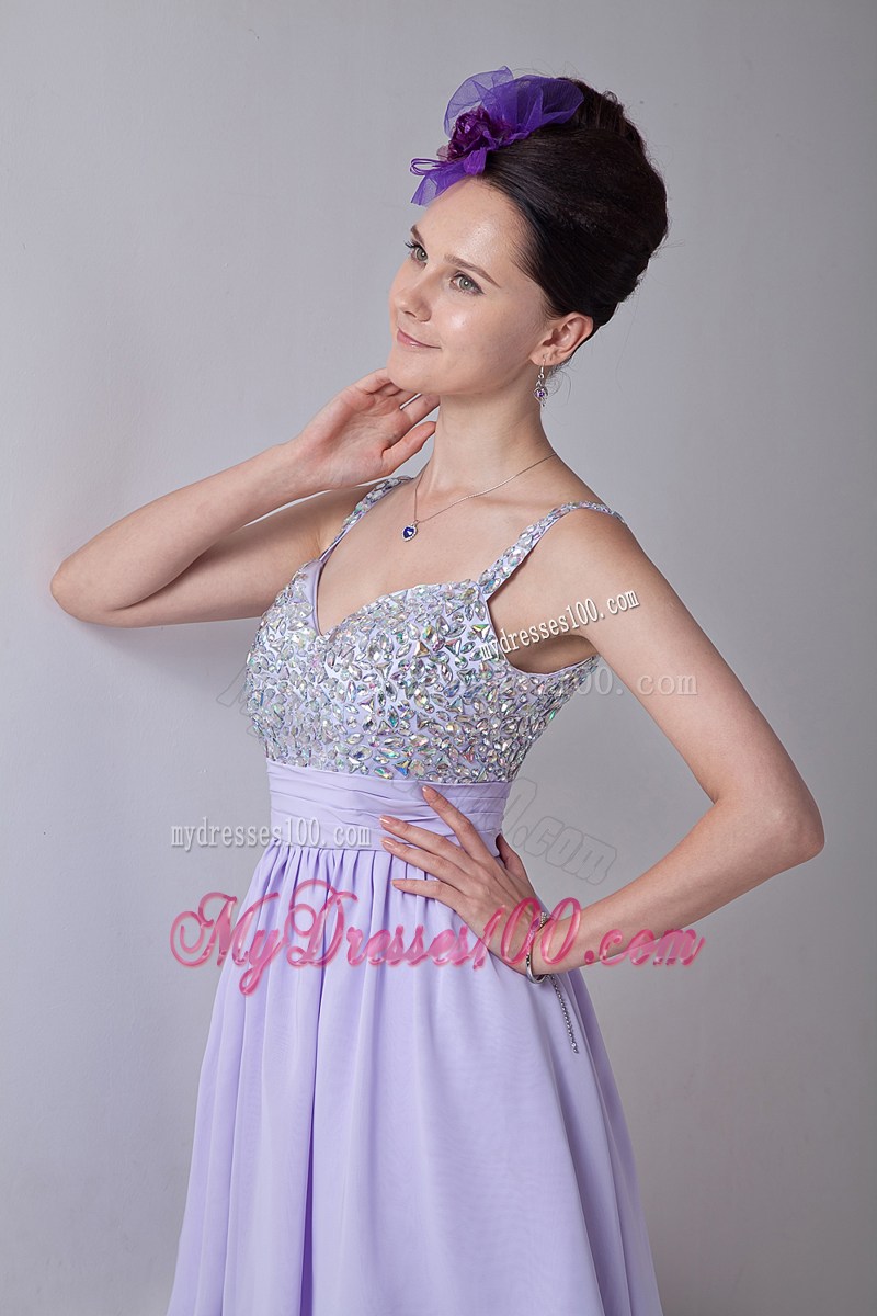 2013 Elegant Lilac Empire Straps Mini-length Beading Party Dresses