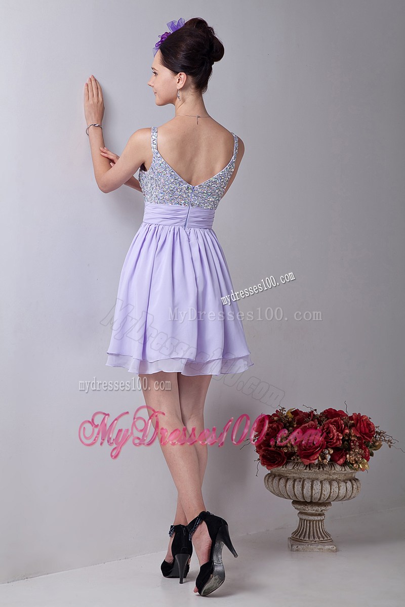 2013 Elegant Lilac Empire Straps Mini-length Beading Party Dresses