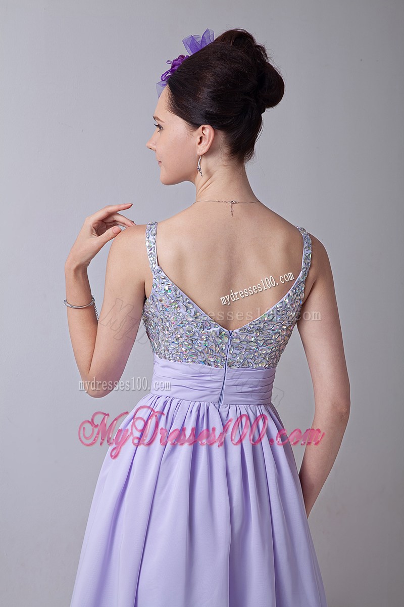 2013 Elegant Lilac Empire Straps Mini-length Beading Party Dresses