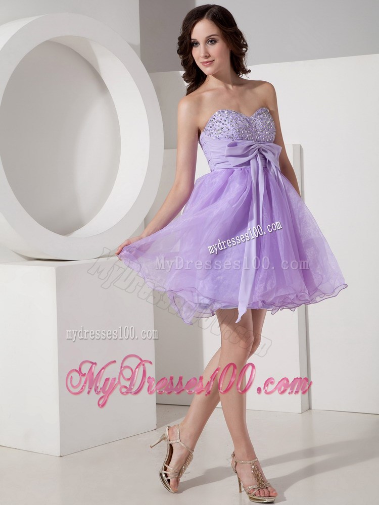 Beautiful Lilac Princess Sweetheart Party Dresses Beading Mini-length
