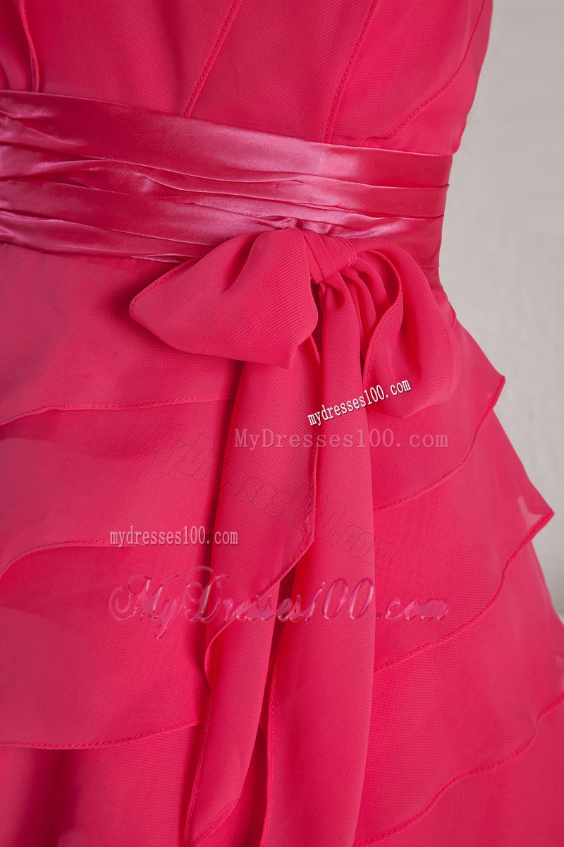 Hot Pink Empire Strapless Ruched and Sash Party Dresses Mini-length
