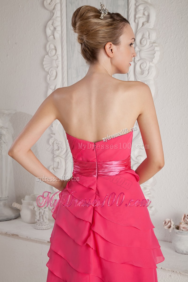 Hot Pink Empire Strapless Ruched and Sash Party Dresses Mini-length