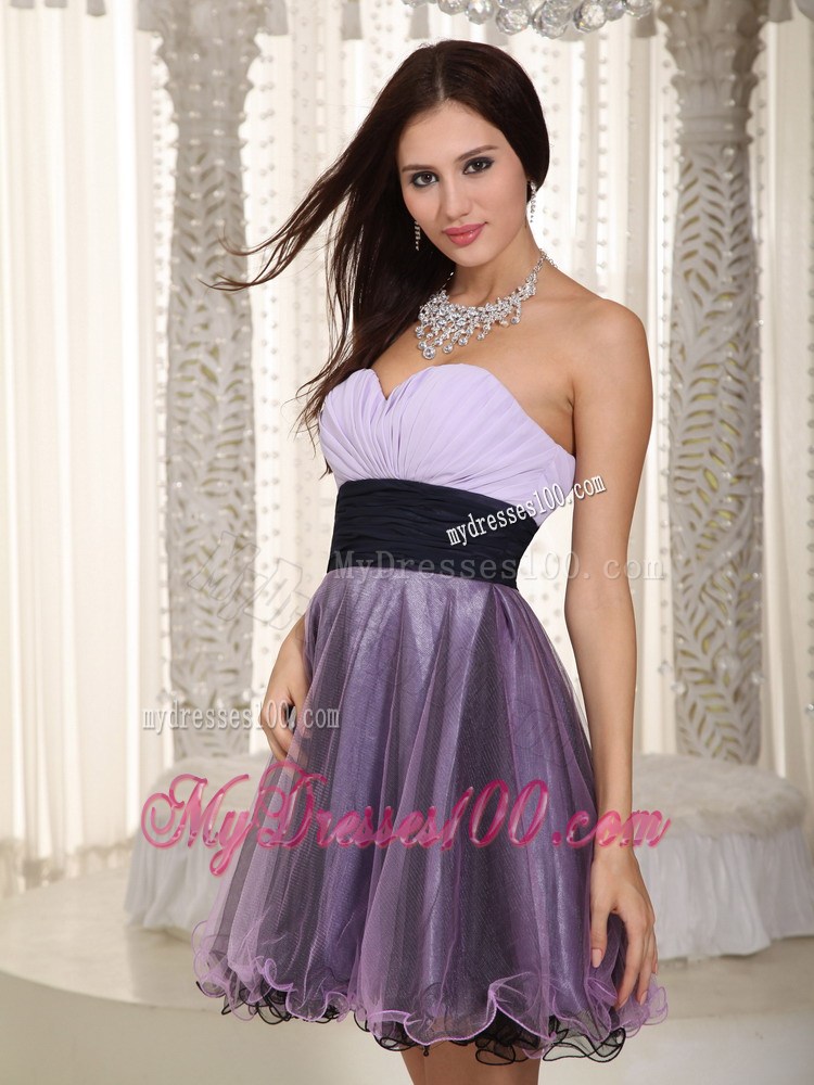Purple Princess Sweetheart Mini-length Ruched Party Dress