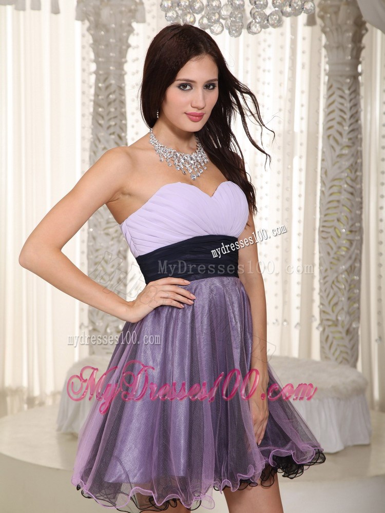 Purple Princess Sweetheart Mini-length Ruched Party Dress
