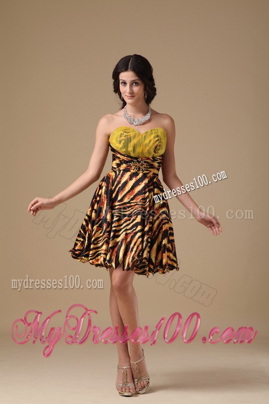 Multi-color A-line Sweetheart Mini-length Leopard Beading Prom Dress