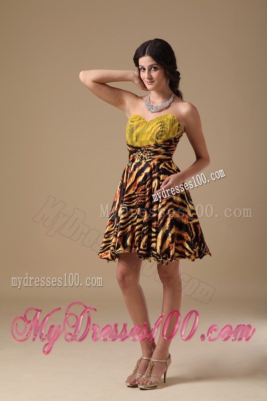 Multi-color A-line Sweetheart Mini-length Leopard Beading Prom Dress