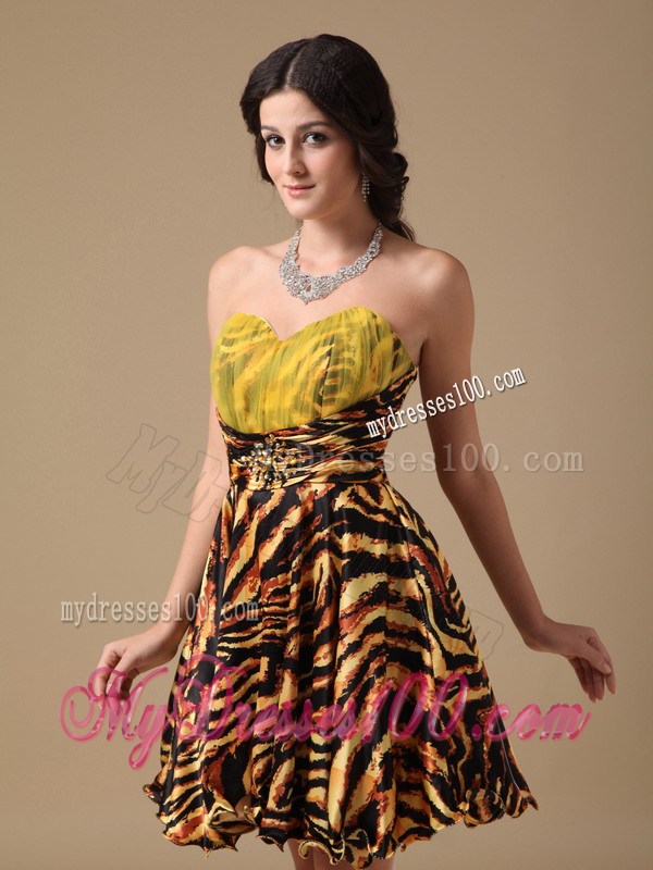 Multi-color A-line Sweetheart Mini-length Leopard Beading Prom Dress