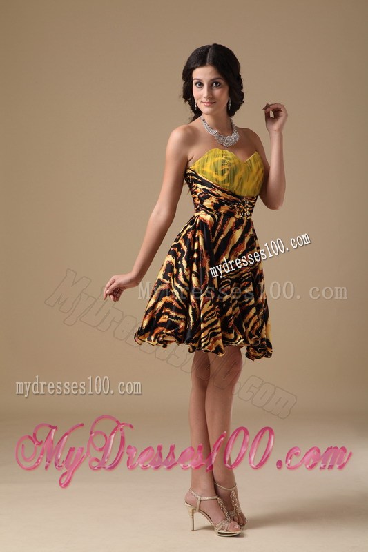 Multi-color A-line Sweetheart Mini-length Leopard Beading Prom Dress