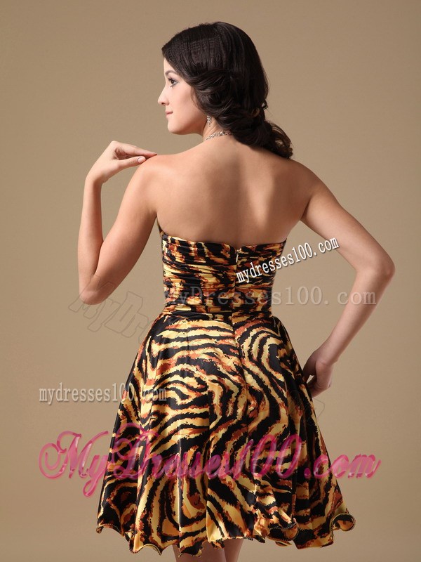 Multi-color A-line Sweetheart Mini-length Leopard Beading Prom Dress