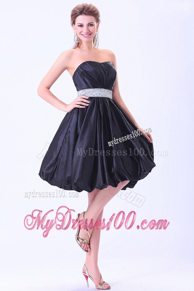 Navy Blue Knee-length Prom Party Dresses With Strapless Beaded Belt