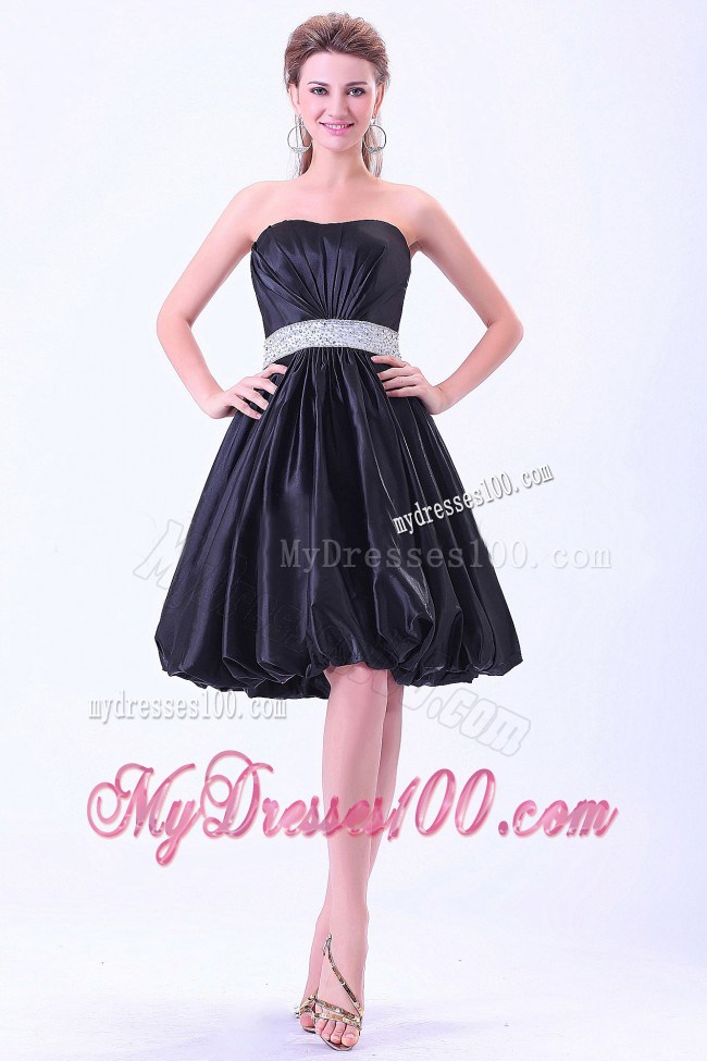 Navy Blue Knee-length Prom Party Dresses With Strapless Beaded Belt