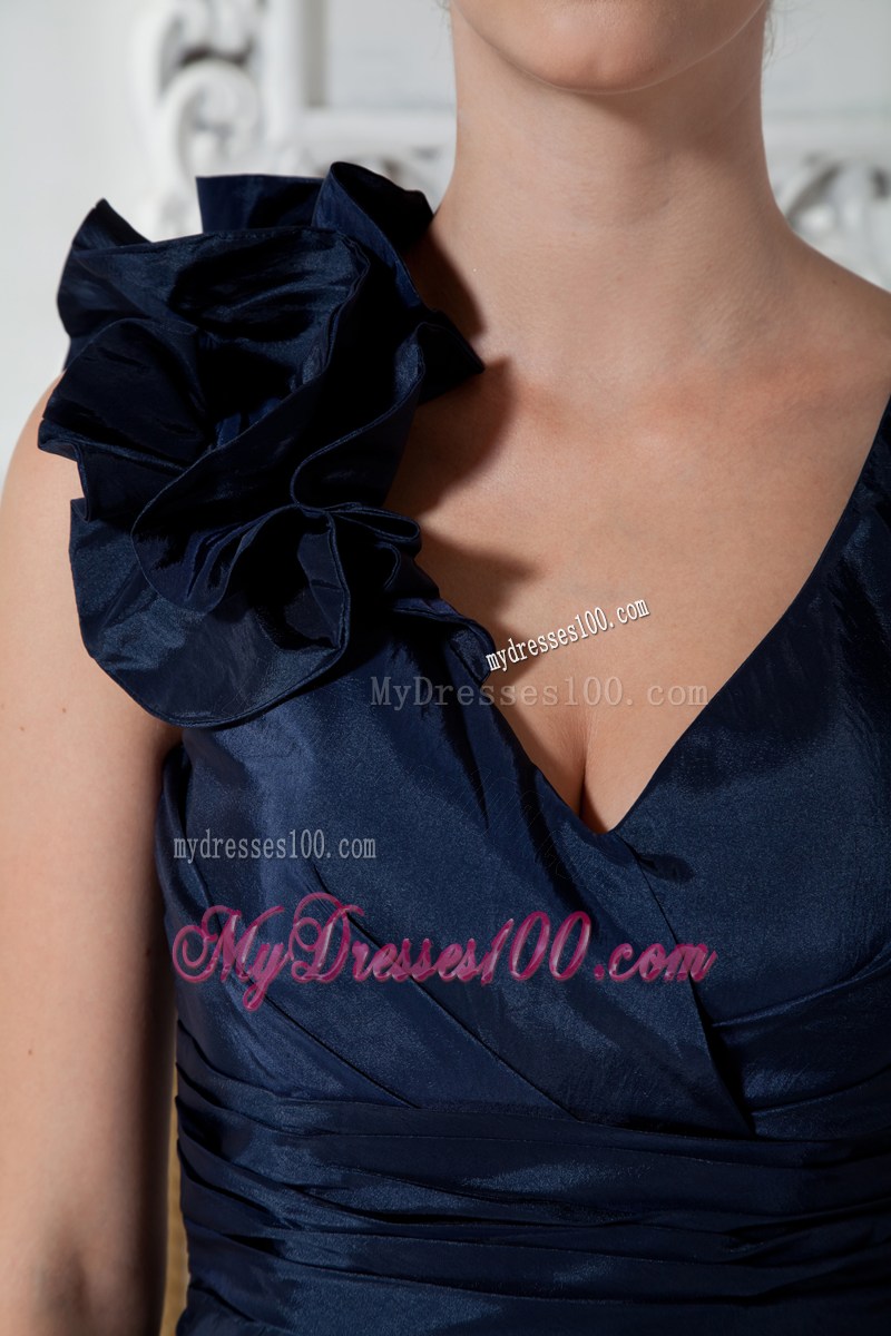 2013 Cheap Navy Blue Column V-neck Flowers Short Party Dresses