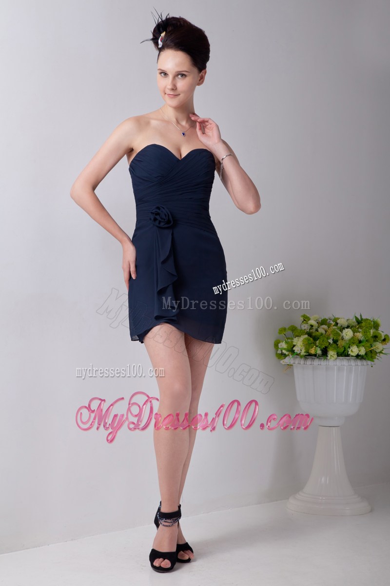Navy Blue Empire Sweetheart Hand Made Flower Short Party Dress