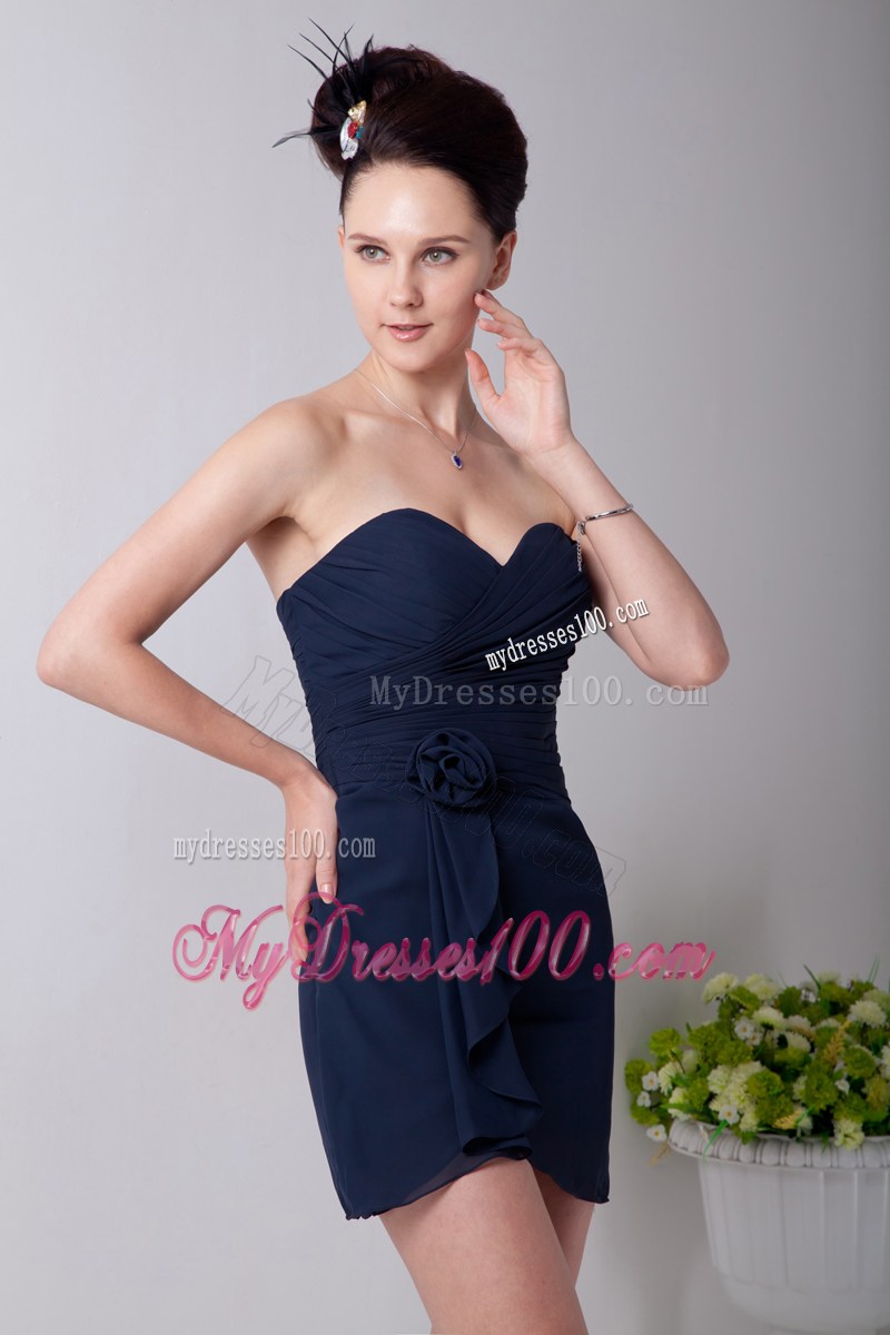 Navy Blue Empire Sweetheart Hand Made Flower Short Party Dress