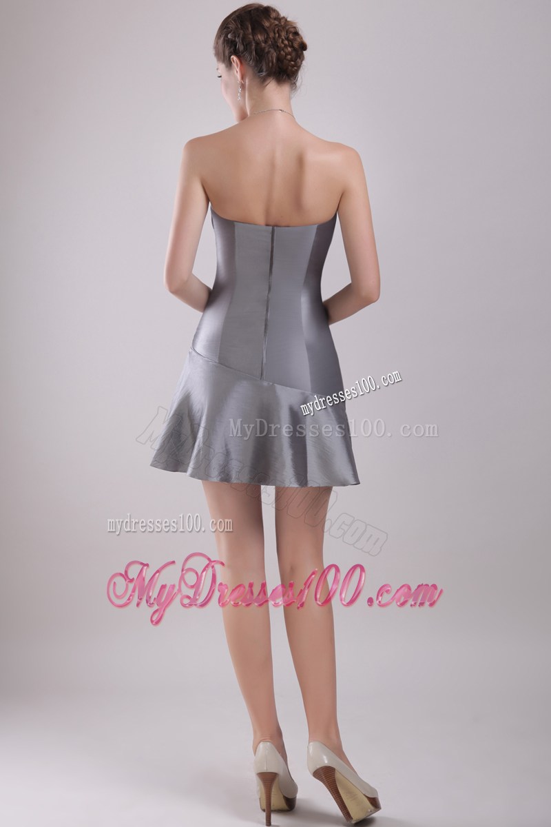 2013 Grey Column Strapless Mini-length Ruching Prom Party Dress