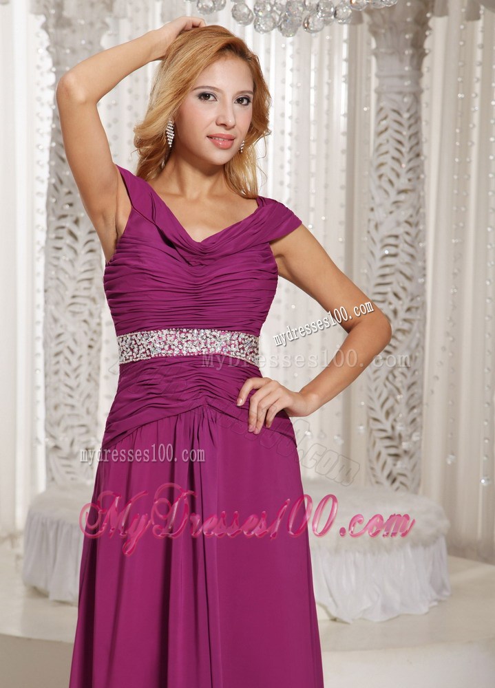 Fuchsia Off The Shoulder Beading Customize Party Dresses For Spring