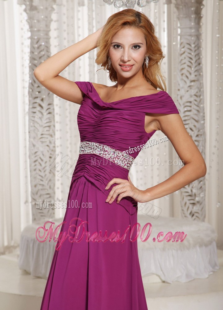 Fuchsia Off The Shoulder Beading Customize Party Dresses For Spring